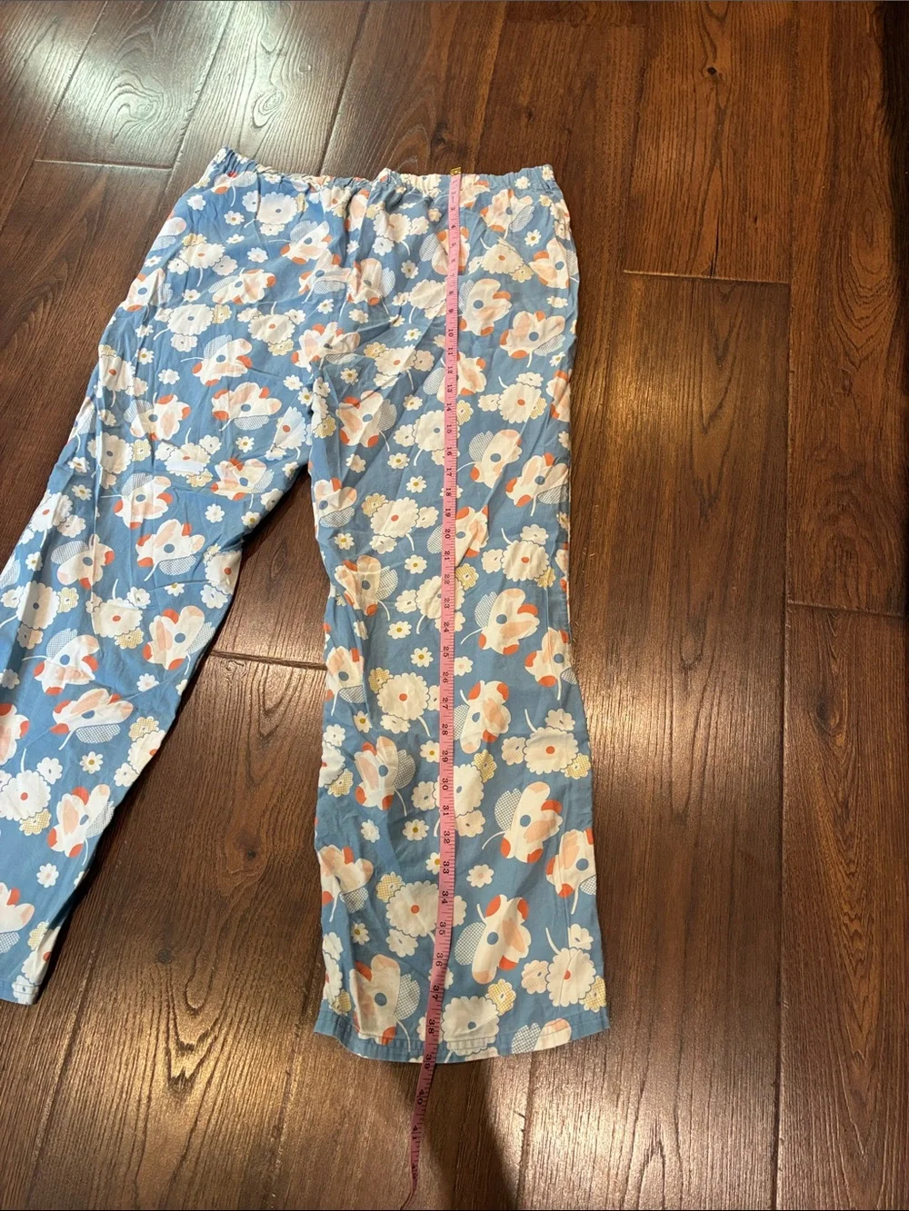 Boden Blue Floral Lounge Pajama Pants with Pink Drawstring